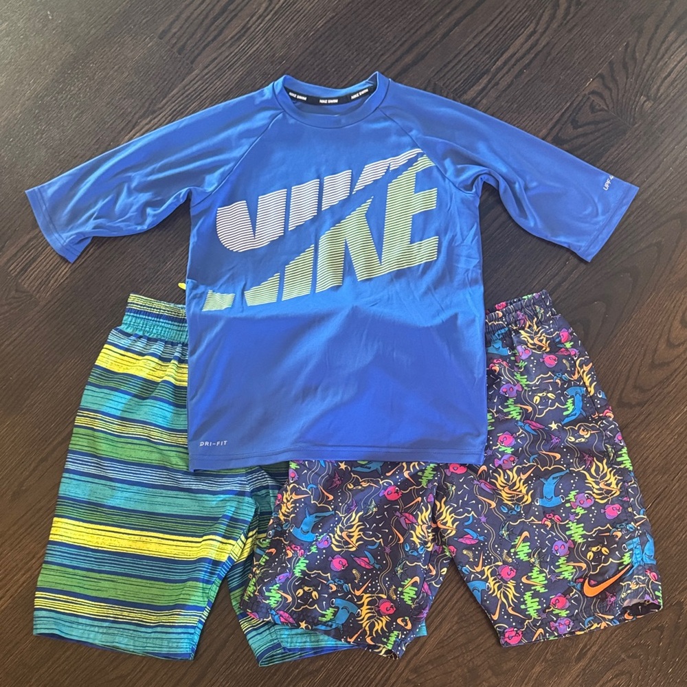 Nike Kids Blue Rashguard with Colorful Swim Shorts